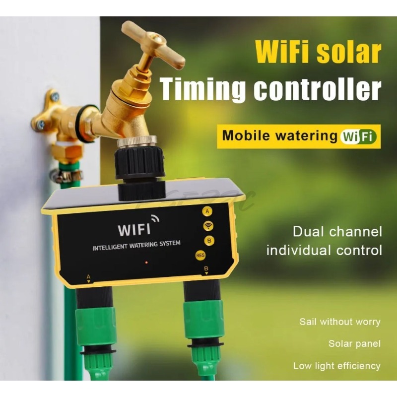 WiFi Solar Water Valve Irrigat - Timer Dual Outlet recension och pris